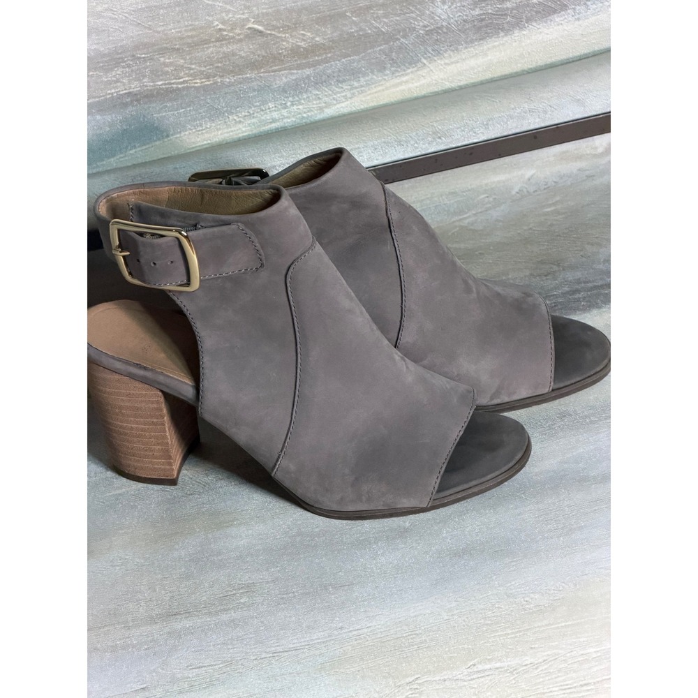 Vionic Blakely Grey Nubuck Leather Open Toe Slingback Block Heel Booties 7.5